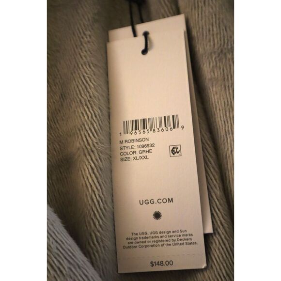 UGG 1096932 Men's Sz XL/2XL Gray Heather Robinson Cotton Fleece Robe - Picture 10 of 13